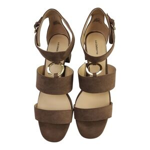 Liz Claiborne‎ Sara Cognac Truffle Brown 10M Sandals Block Heels Ankle Strap